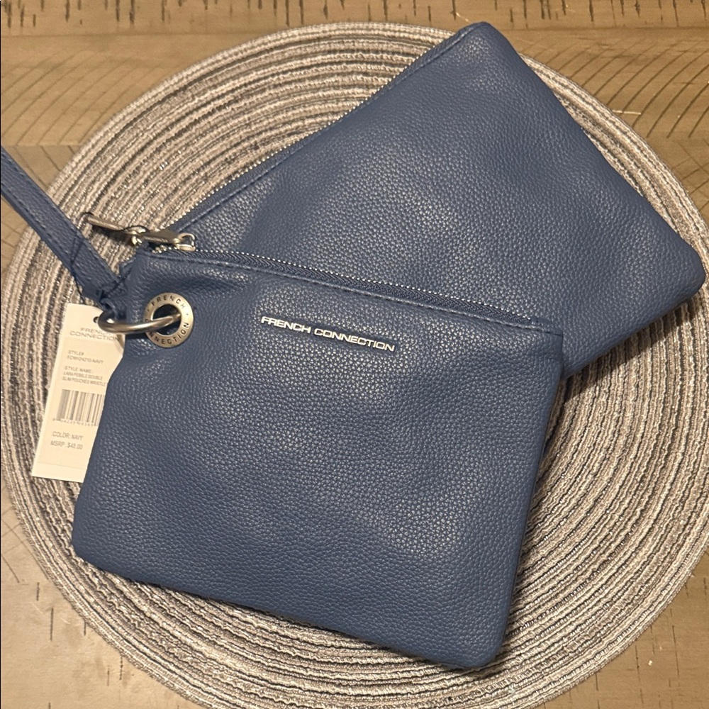 French Connection Blue Clutch and Wristlet Set new with tags